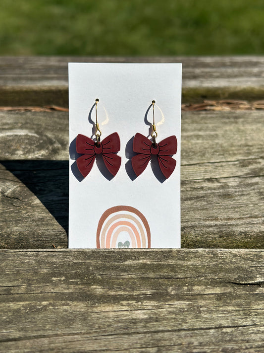 Maroon and Gold Bows Dangles